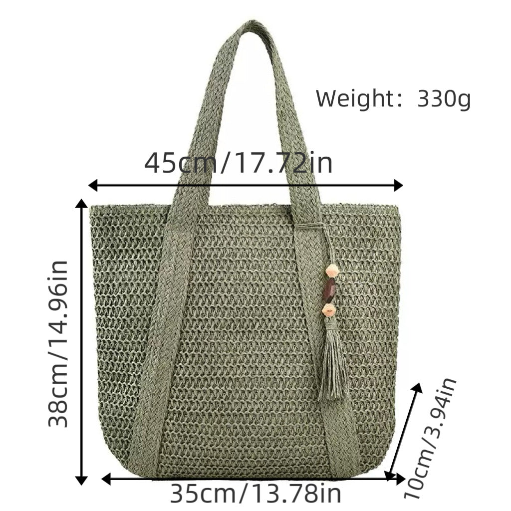 Geflochtene Strandtasche mit Fransigem Detail Brehn