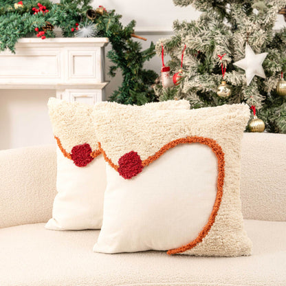 Weihnachtliches Lendenkissen-Dekorationskissen-Set mit gestepptem Urlaubsornament und Pom-Akzent