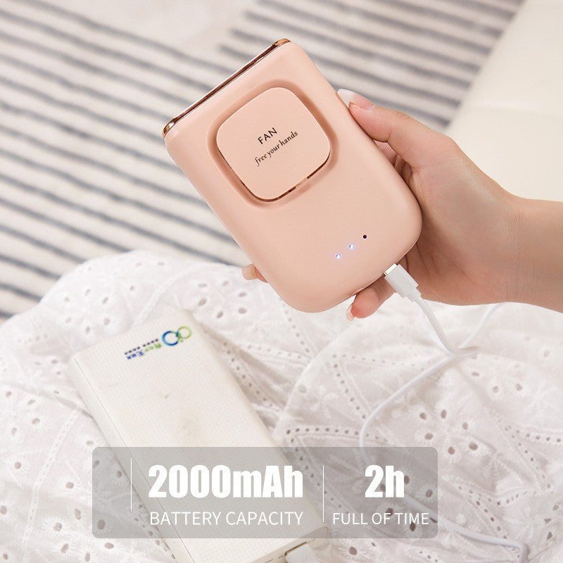Frauen nan kompakt wiederaufladbarer tragbarer Handventilator mit integriertem Powerbank und faltbarem Ständer Brehn