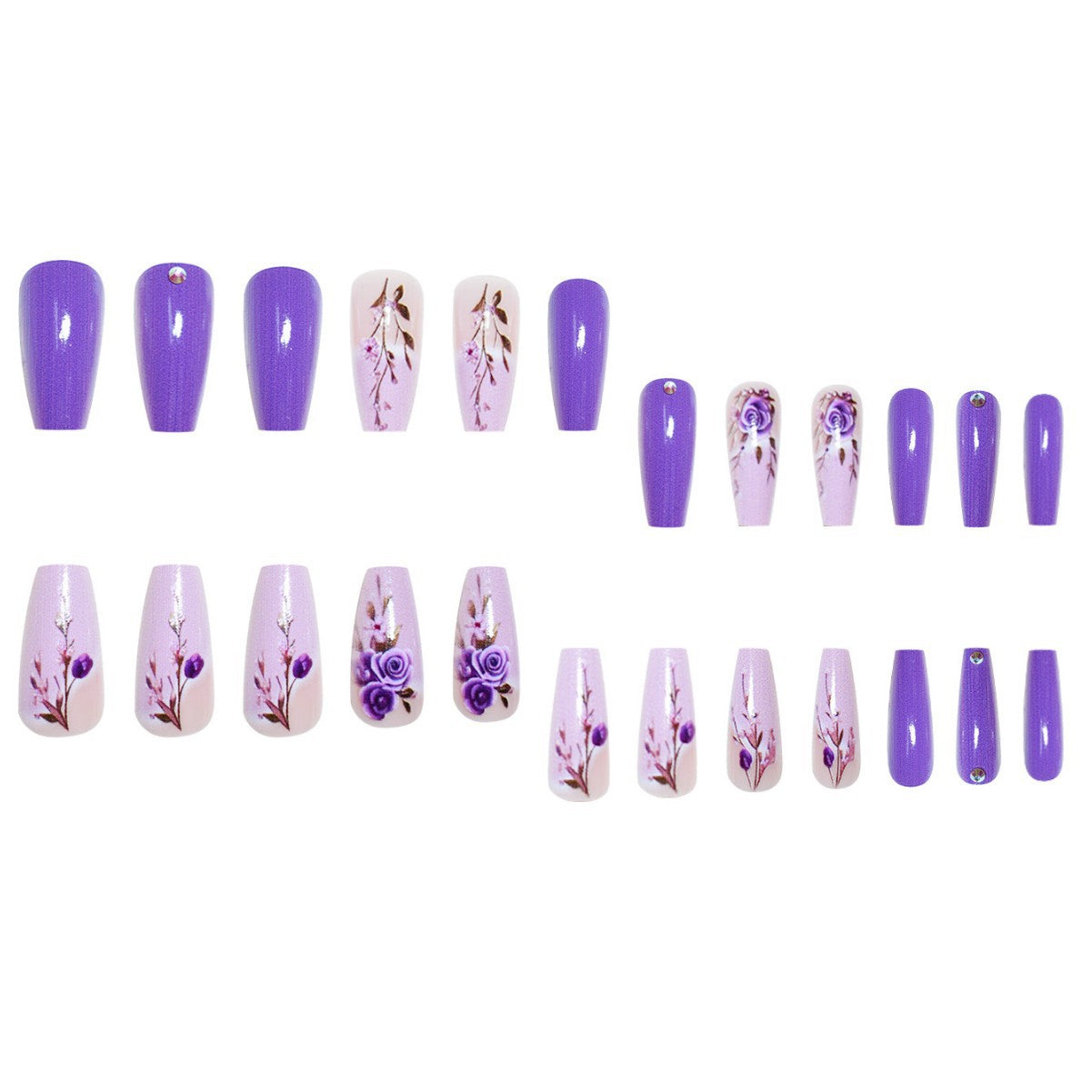 Elegante Floral 3D Press-On Nagelverlängerungen Brehn
