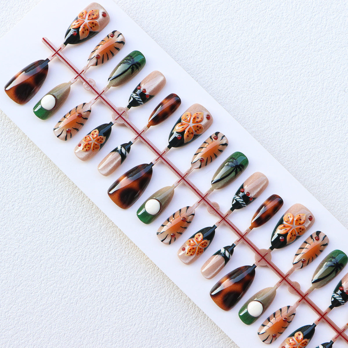 Tropisch inspiriertes handwerkliches Press-On Nagelset