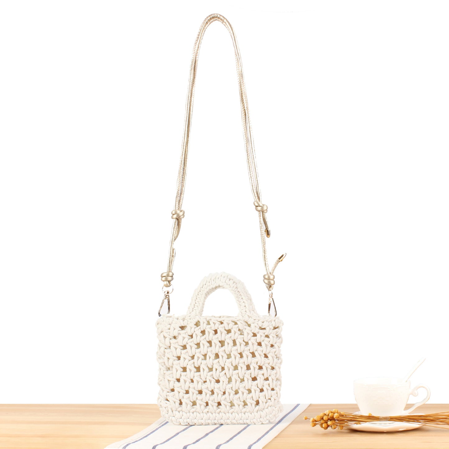 Handtasche Aus Handgefertigtem Makramee mit Verstellbarem Schulterriemen Brehn