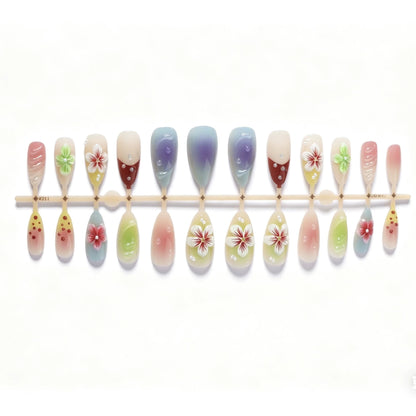 Künstlerisches florales Gradient Press-On Nagelset Brehn