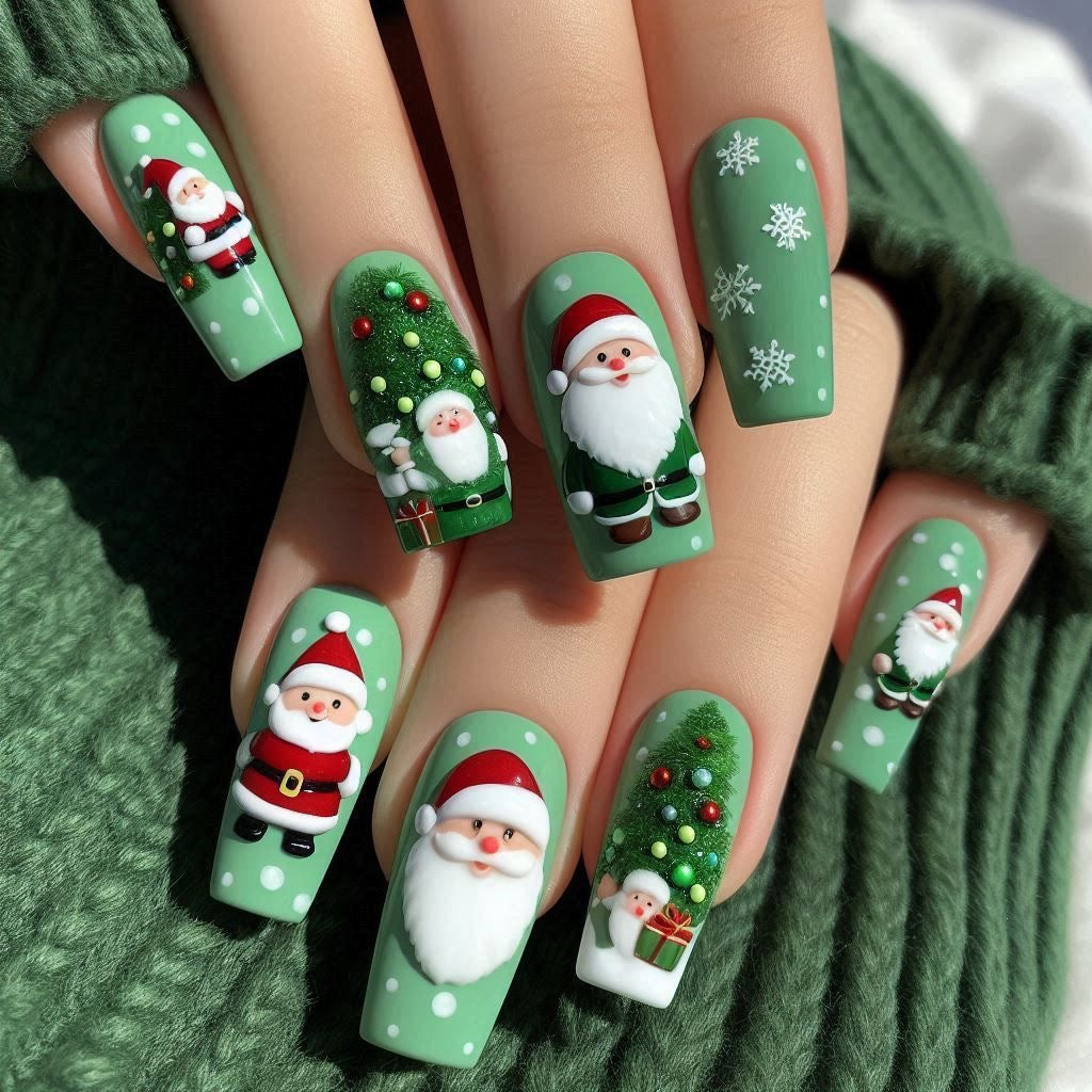 Glitzernde Kunstnägel im festlichen Weihnachtsdesign Brehn