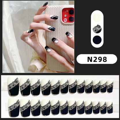 Elegantes Spitzen- und Farbblock Press-On Nail Set