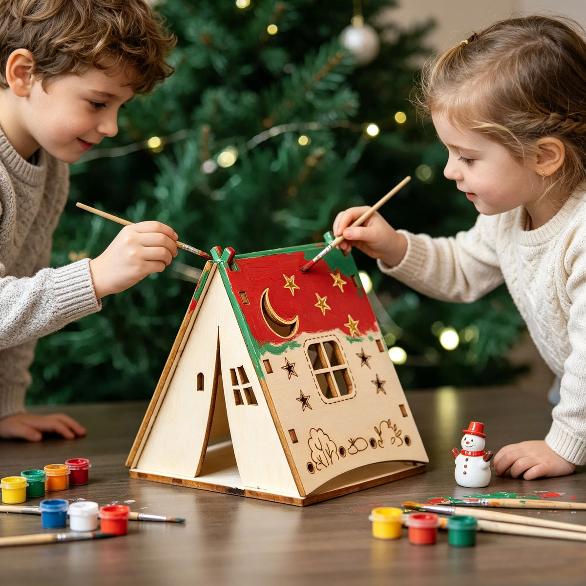 Dekorative Holzpyramide mit Sternenmotiv
