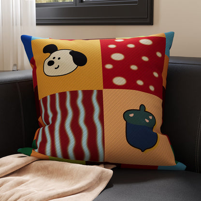 Plush Square Throw Pillow Cover with Happy Kitten Print and Hidden Zipper