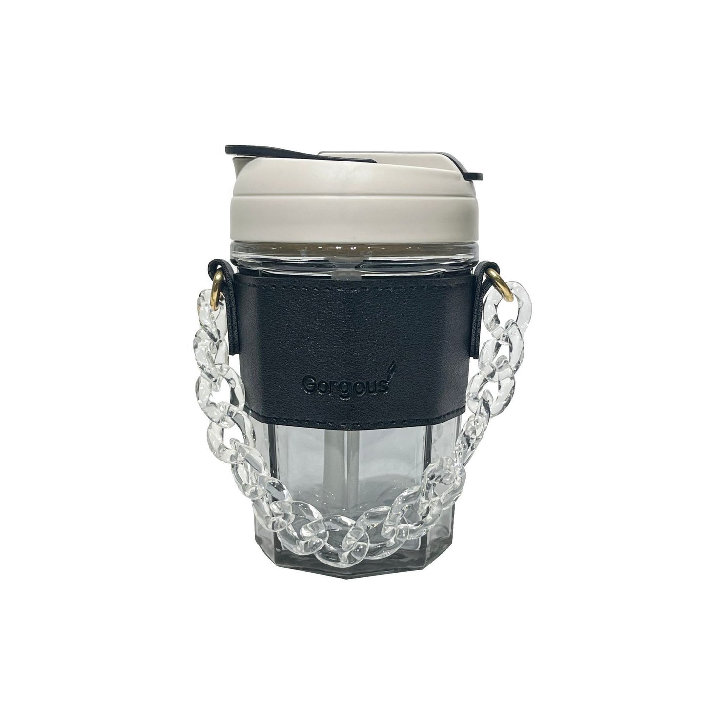 Damen Trinkbecher mit elegantem Ledergriff und praktischer Tragekette Brehn