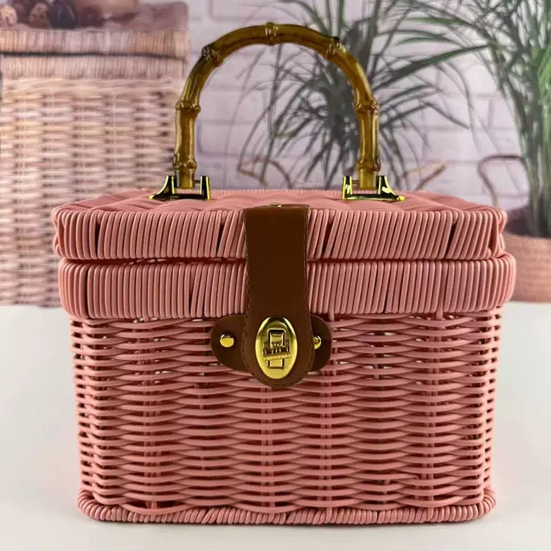 Damen Handgewebter Rattan Aufbewahrungskorb mit Bauchtasche Brehn