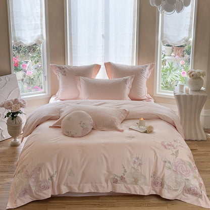 luxuriöses Baumwollsatin Bettwäsche-Set mit floraler Stickerei