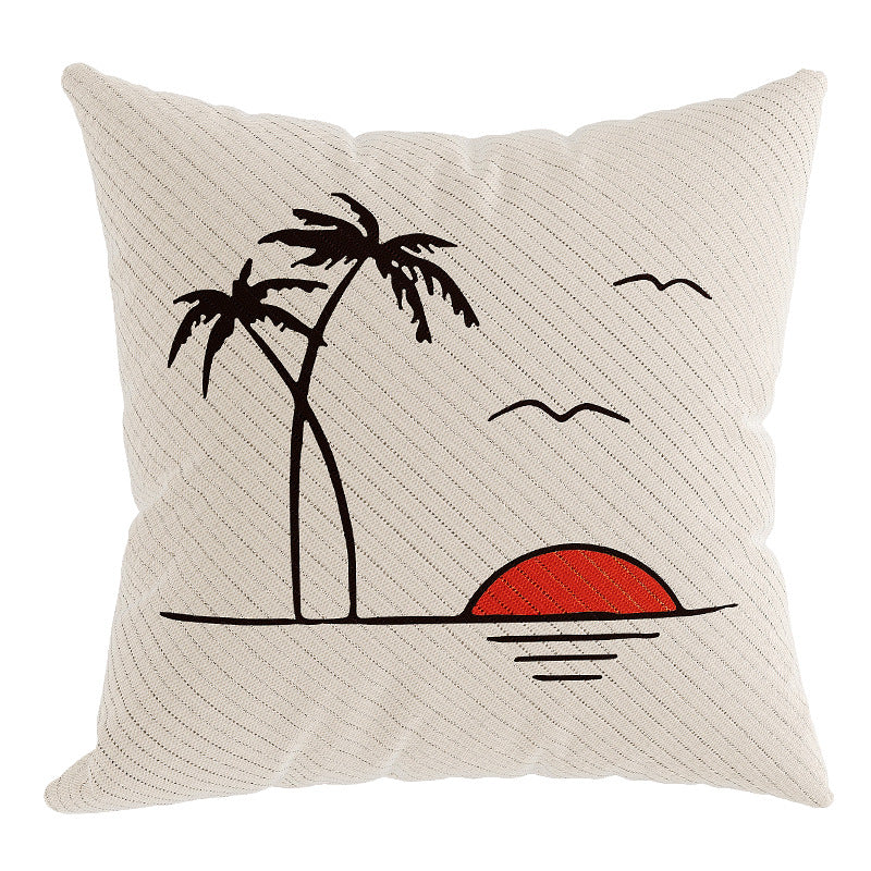 Decorative Square Linen-Texture Abstract Sketch Throw Pillow Cover