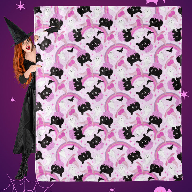 Kuscheldecke mit verspieltem Motiven von Katzen und Regenbögen Brehn