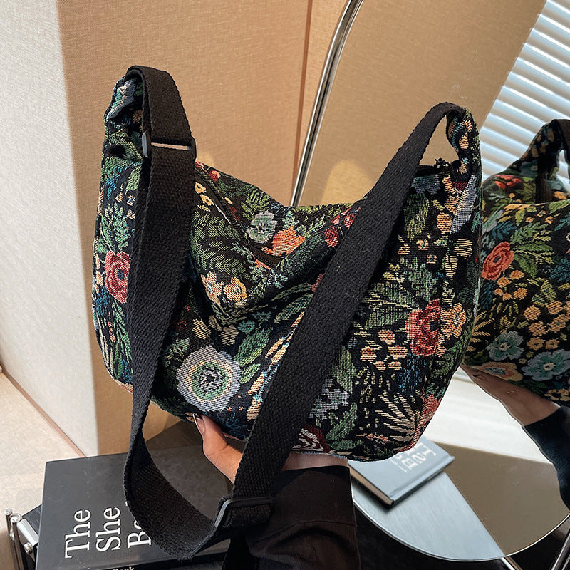 Blumenmuster Canvas Schultertasche