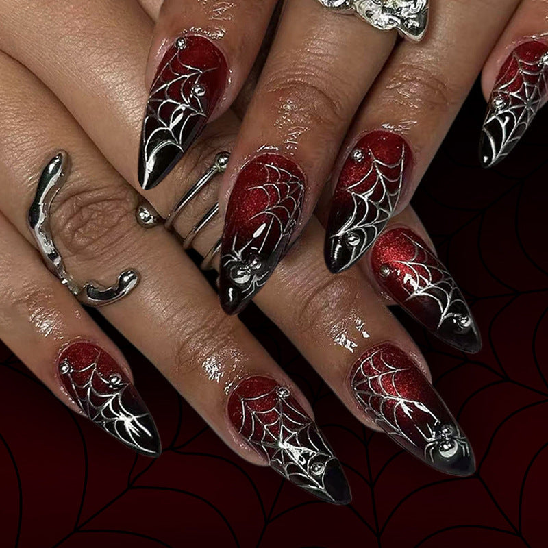 Gothic-Spinnenetz-Press-On-Nagelkunst