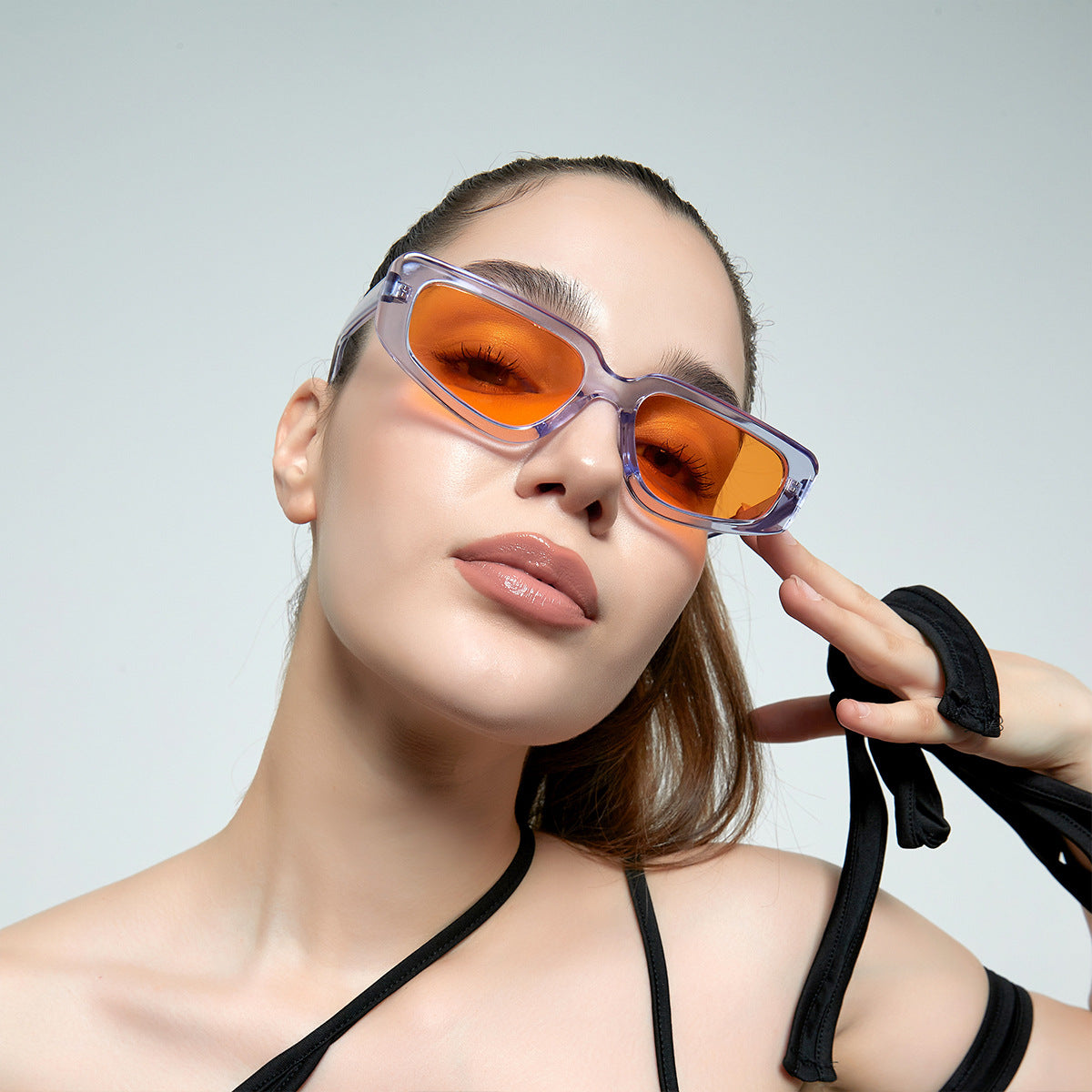 Damen modische quadratische Sonnenbrille mit modernem hochglänzendem Kunststoffrahmen Brehn