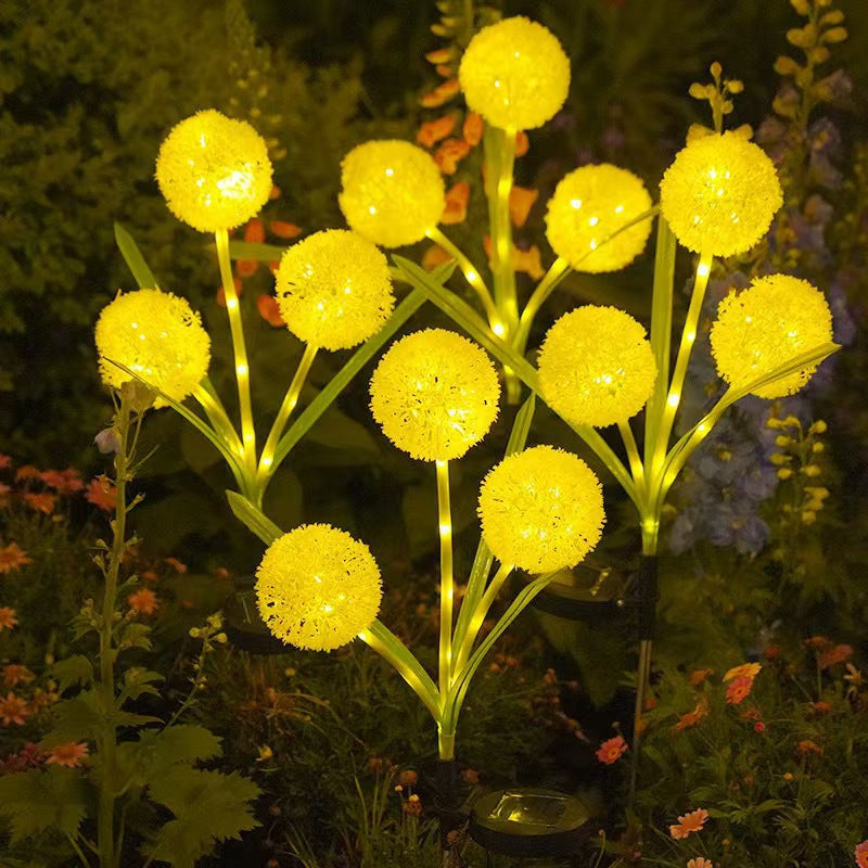 Löwenzahn-inspirierte Solar-Gartenstecklichter mit integriertem Solarpanel und doppelten Blumen-Globen Brehn