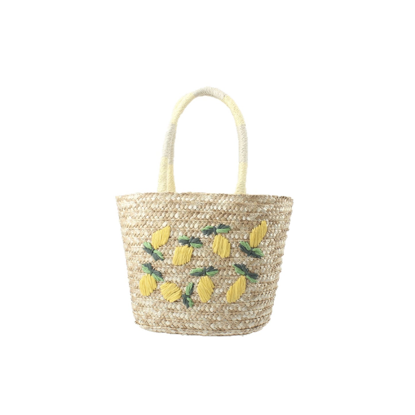 Korbtasche mit Handgesticktem Zitronen-Motiv Brehn
