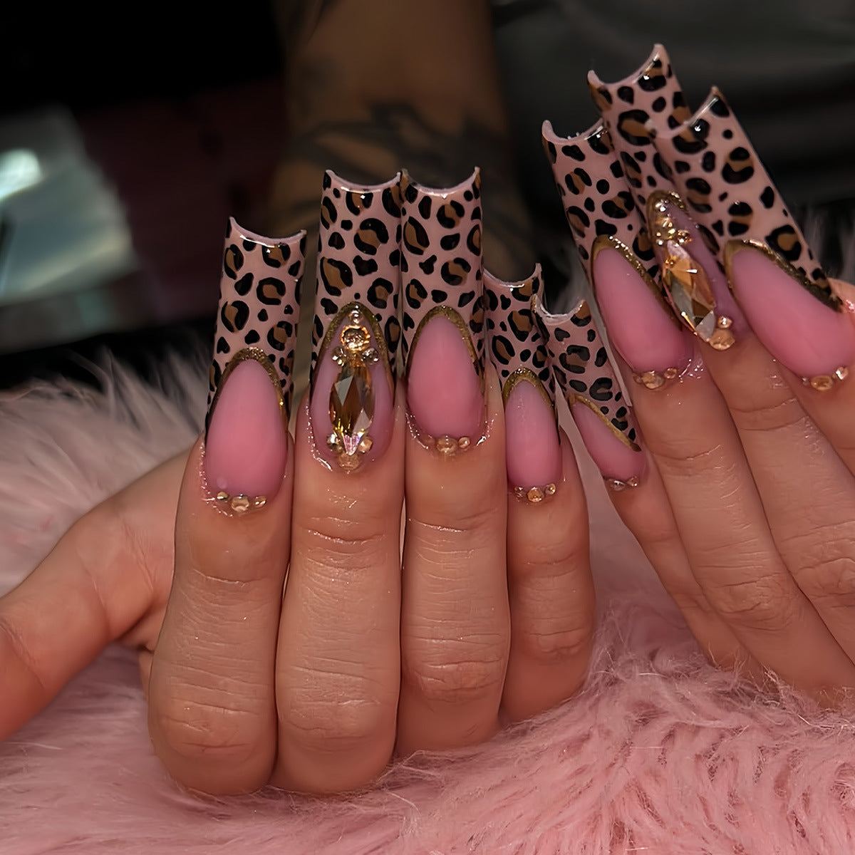 Luxuriöse Leopard-Print Press-On Nail Extensions Brehn