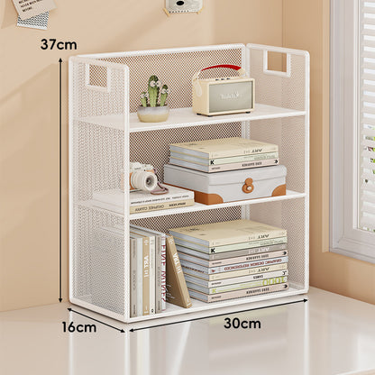 Perforiertes Metall Zwei-Ebenen Schreibtisch-Organizer-Regal mit integrierten Tragegriffen