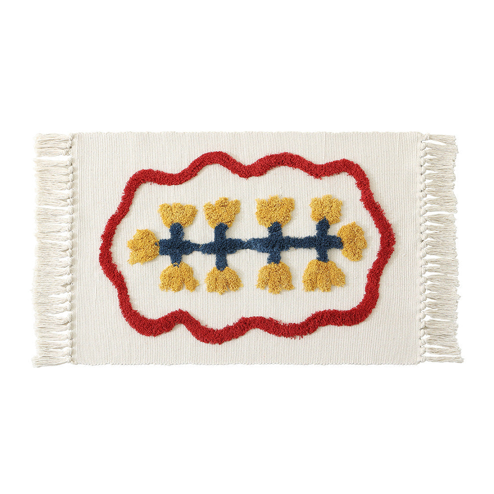 Handgewebter Baumwoll-Badmattenteppich mit Tufting-Blumenapplikation und Quasten Brehn