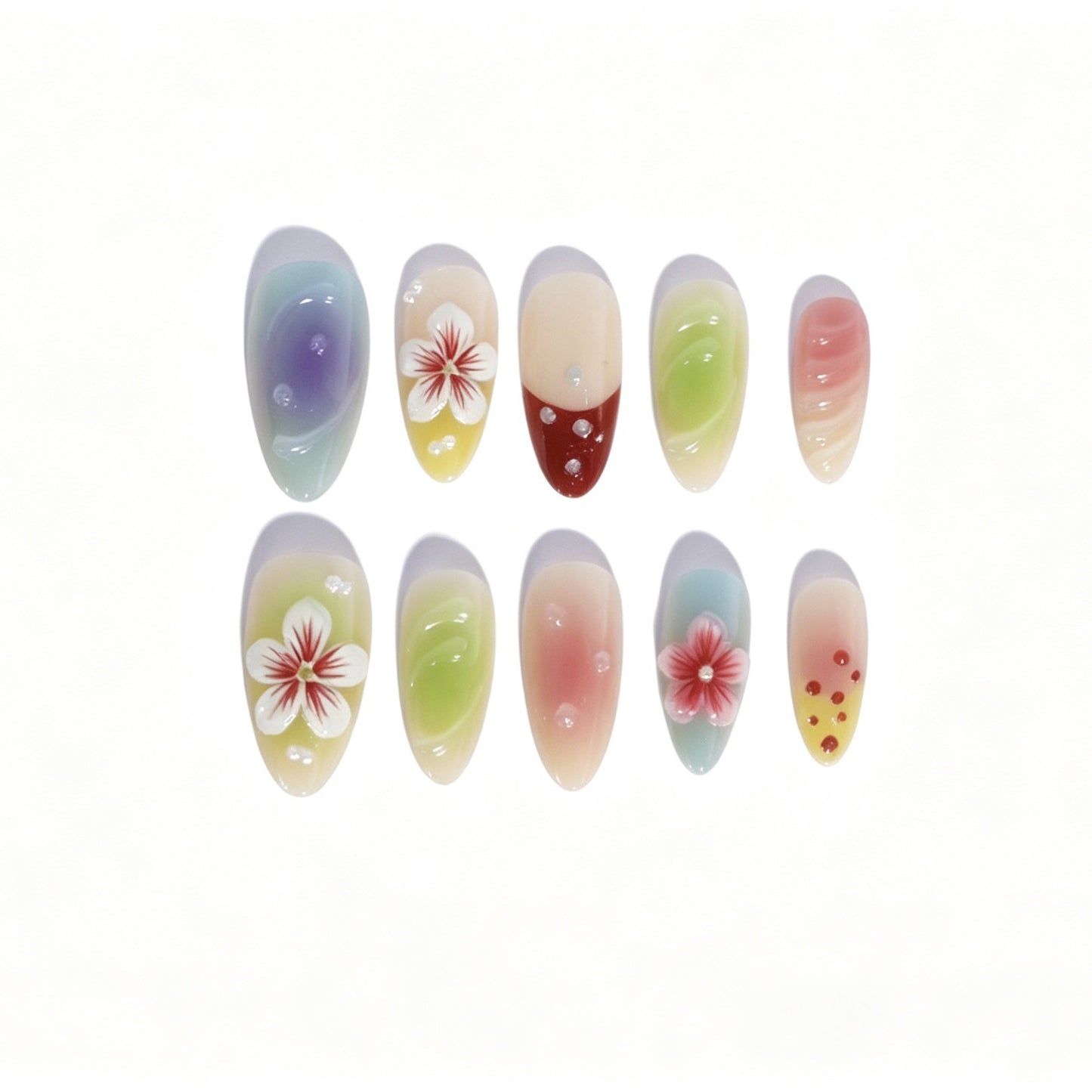 Künstlerisches florales Gradient Press-On Nagelset Brehn