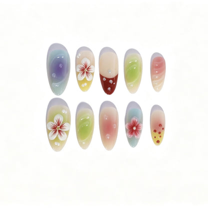 Künstlerisches florales Gradient Press-On Nagelset Brehn