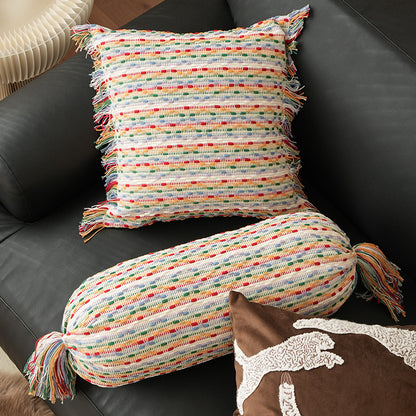 Wohnliches Kissen-Set aus gewebtem Baumwollmix mit Zylinderrolle und Quasten Brehn