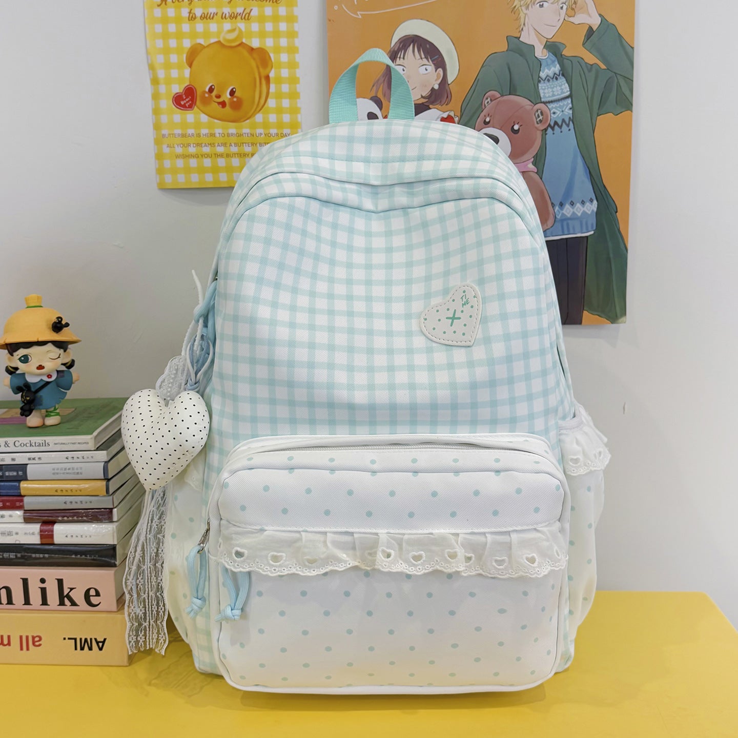 Verspielter Gingham-Druck-Rucksack