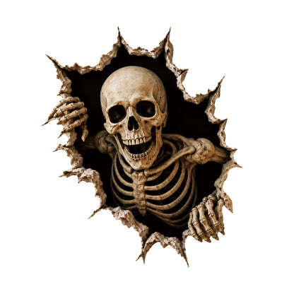 Realistisches 3D Wandtattoo Halloween‑Hexe mit durchbrechender Wand und Süßigkeiten