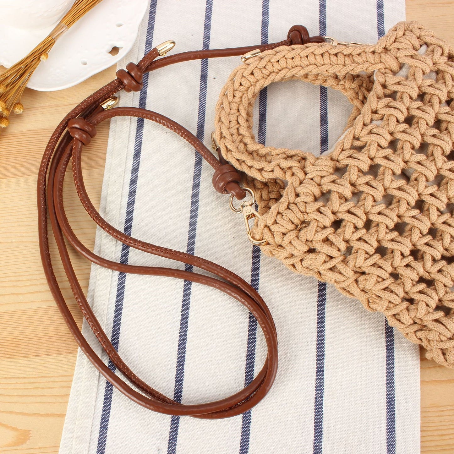 Handtasche Aus Handgefertigtem Makramee mit Verstellbarem Schulterriemen Brehn
