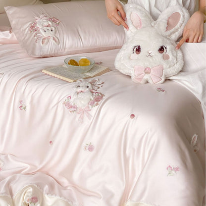 Kinder-Bettwäsche-Set mit besticktem Hasen- und Rosenmotiv Brehn