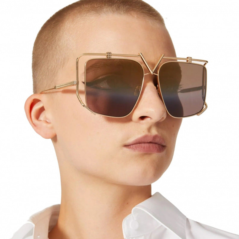 Damen futuristische Oversized-Sonnenbrille mit einzigartigem Geometrie-Rahmen Brehn