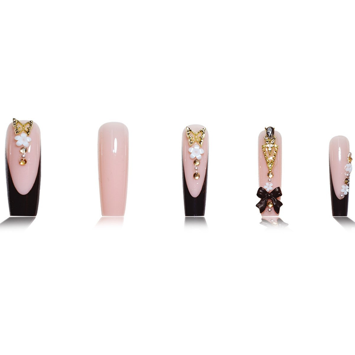 Luxuriöse 3D-Blumen Press-On Nagelkunst Brehn