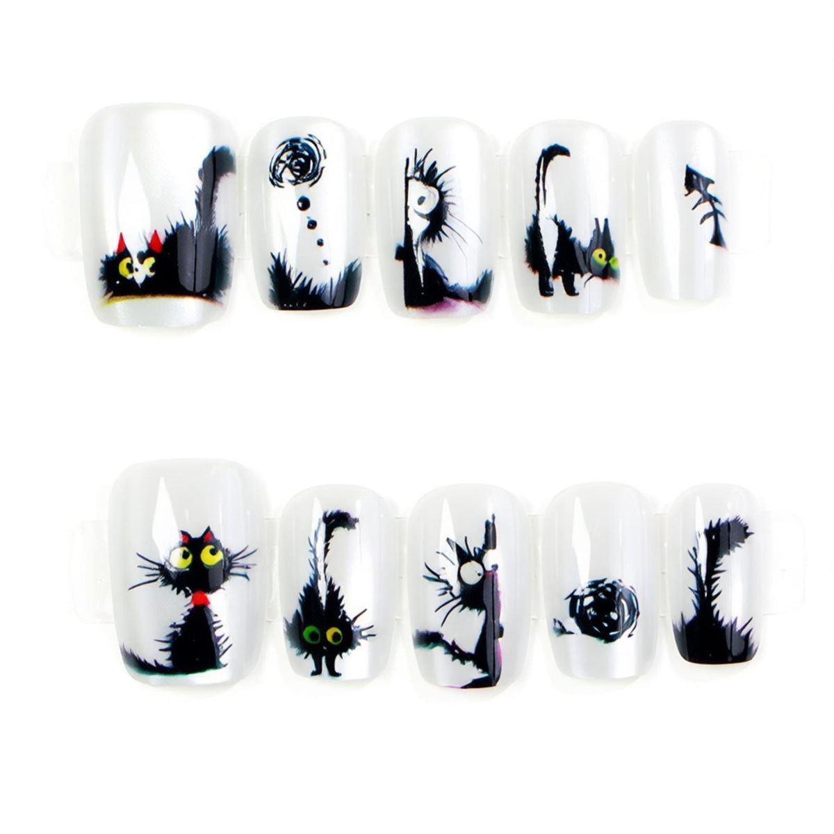 Verspielt katzenmotiviertes Press-On Nagelkunstset Brehn