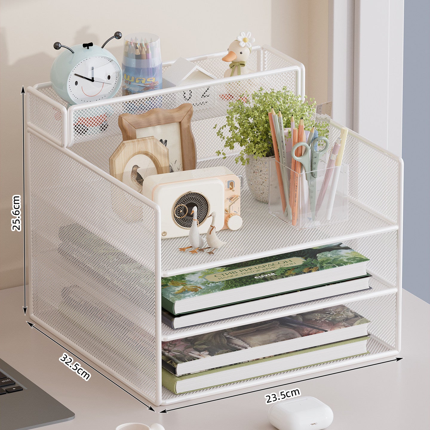 Mehrstufiger Mesh-Desktop-Organizer mit Dokumentenhaltern Brehn