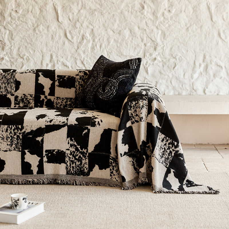 Fringed Tribal Jacquard Sofa Throw Blanket with Reversible Woven Cotton-Linen Blend