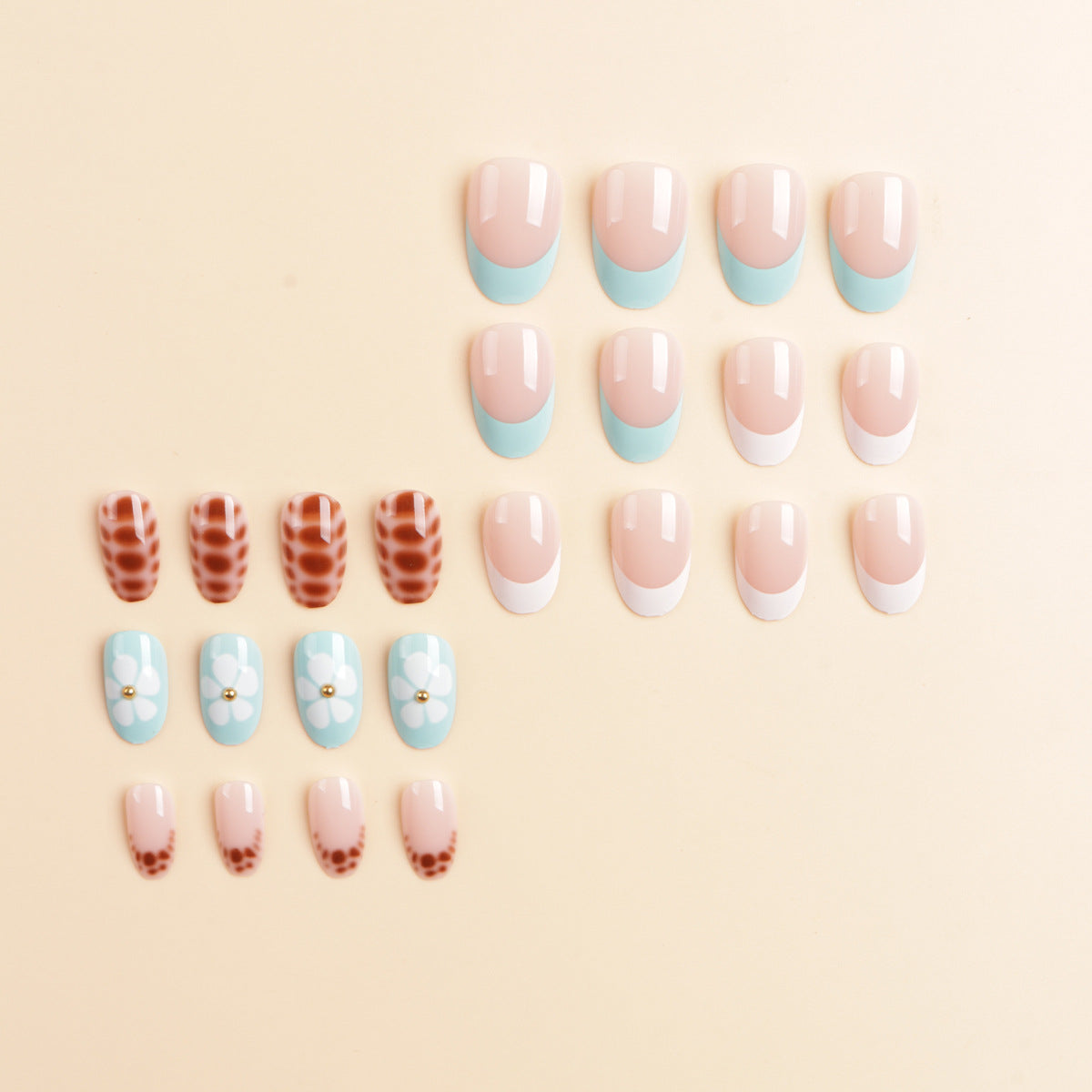 Künstlerisches Floral Acryl Press-On Nail Set Brehn