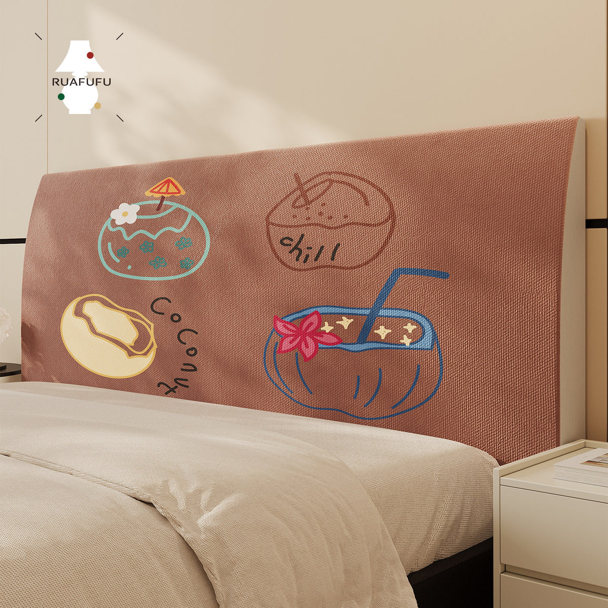 Quilted Decorative Headboard Cover Protector with Tropical Coconut Print