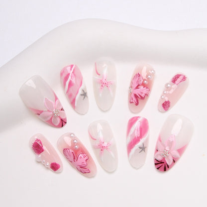 Kunstnagelset mit elegantem Blumen- und Glitzermuster Brehn