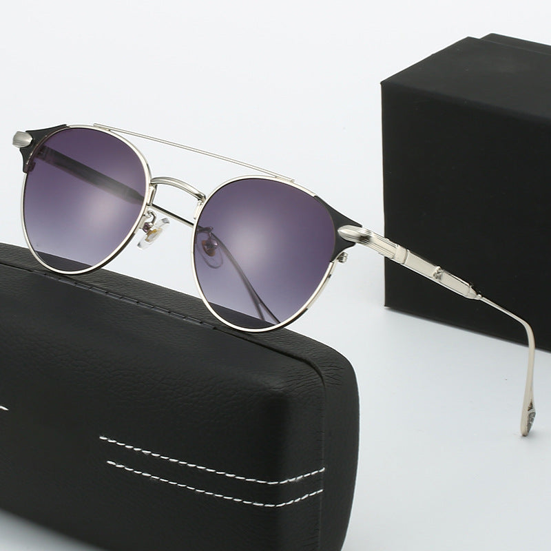 Damen runde Vintage-Sonnenbrille mit hochwertigem Metallrahmen und robustem Design Brehn