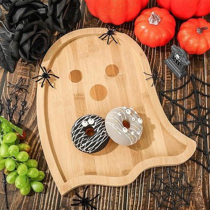 Halloween-Servierplatten aus Holz im Set mit Kürbis- und Geistform