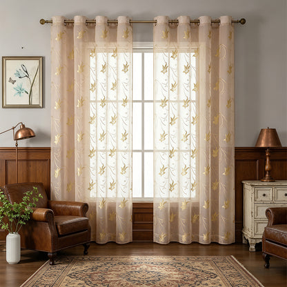 Künstlerisch Floral Gestickter Transparenter Vorhang