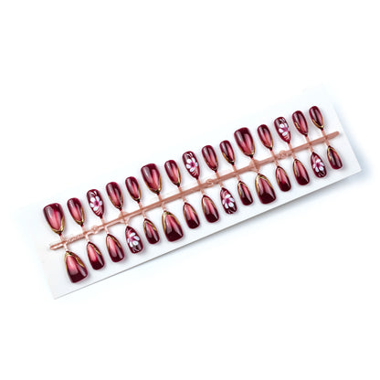Elegantes florales Akzent-Press-On-Nagelkunst-Set Brehn