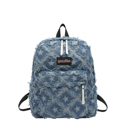 Distressed Star Pattern Denim Rucksack Brehn