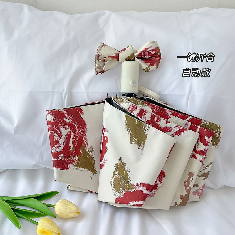Damen Automatischer Faltregenschirm mit Blumenmuster Brehn