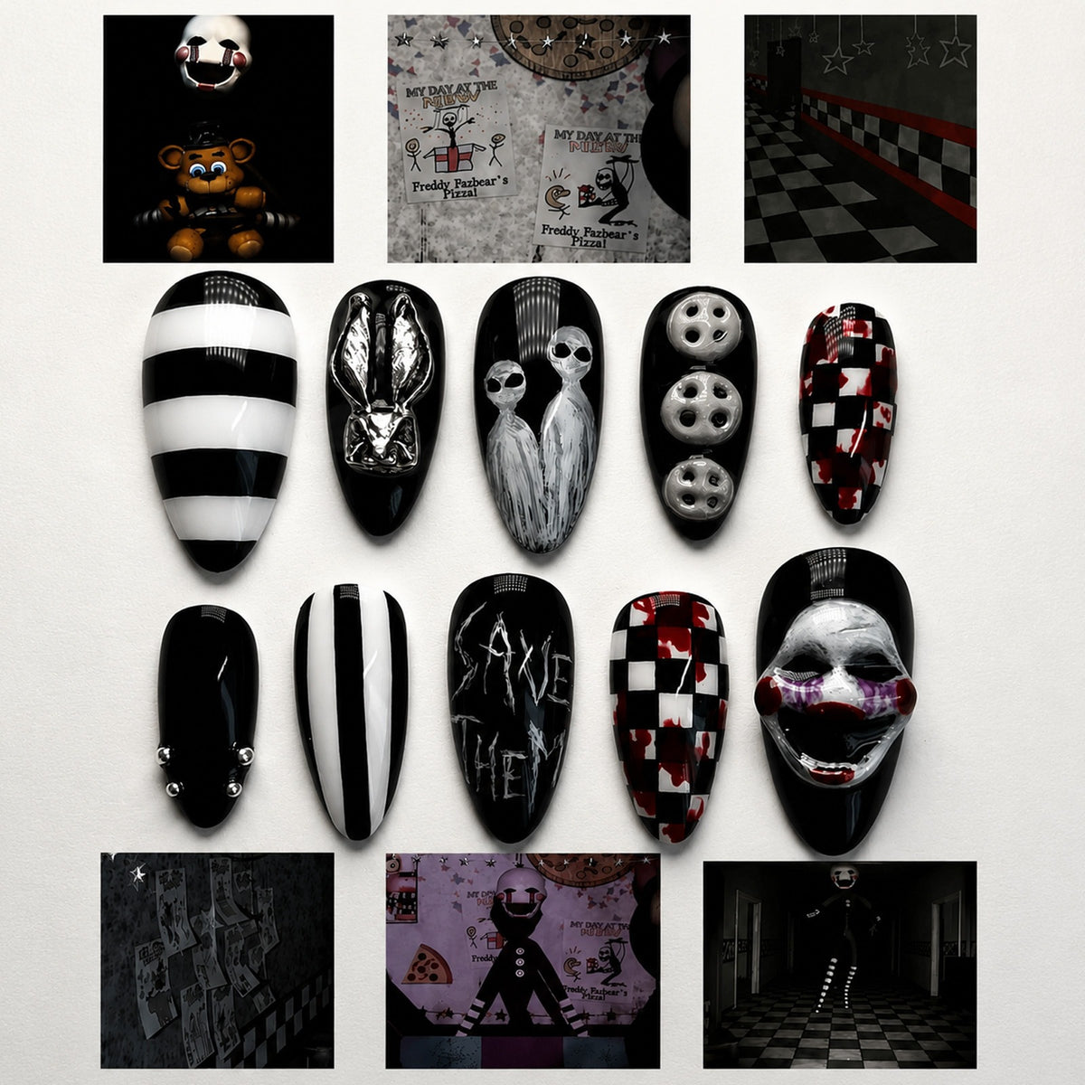 Gruseliges Halloween Kunstnagelset mit Kreativen Designs und 3D-Effekten Brehn