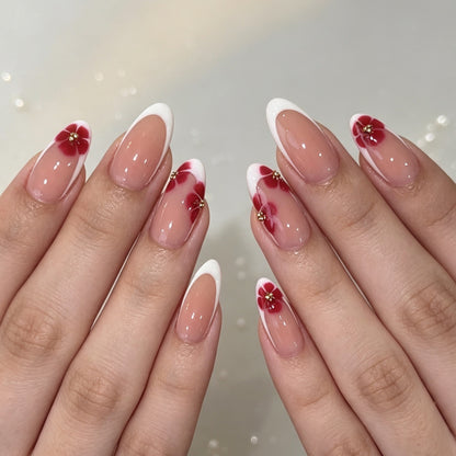 Künstlerische florale French Tip Press-On Nägel Brehn