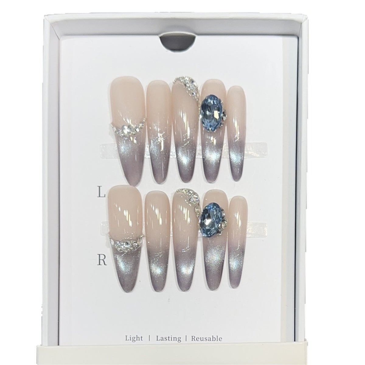 Glamouröse Press-On Nagelset mit Ombré-Design und Strass-Akzenten Brehn