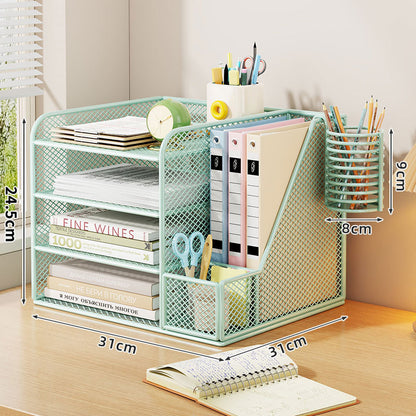 Metallgitter Multi-Tier Schreibtischorganizer mit vertikalem Dokumentenfach & abnehmbarem Stiftbecher