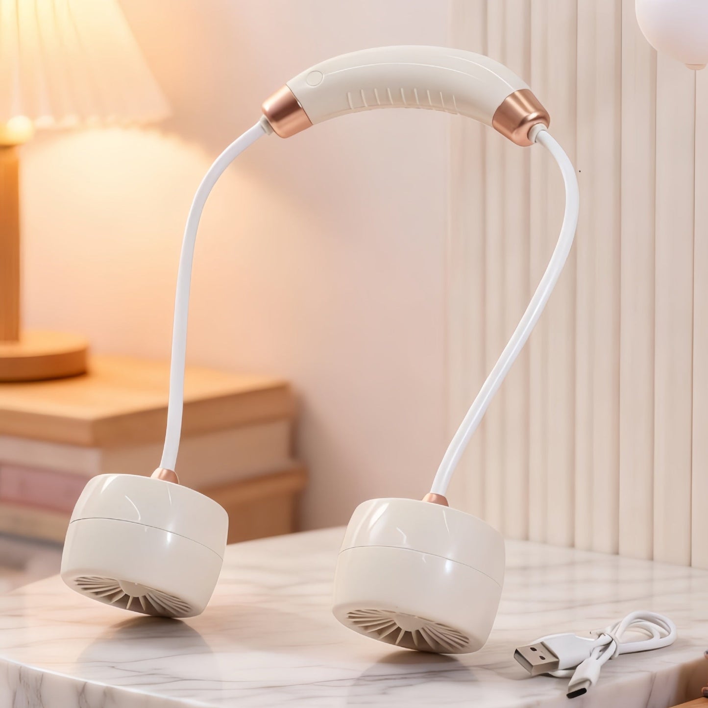 Frauen Tragbarer Halsventilator mit Flexiblem Arm und USB-Verbindung Brehn